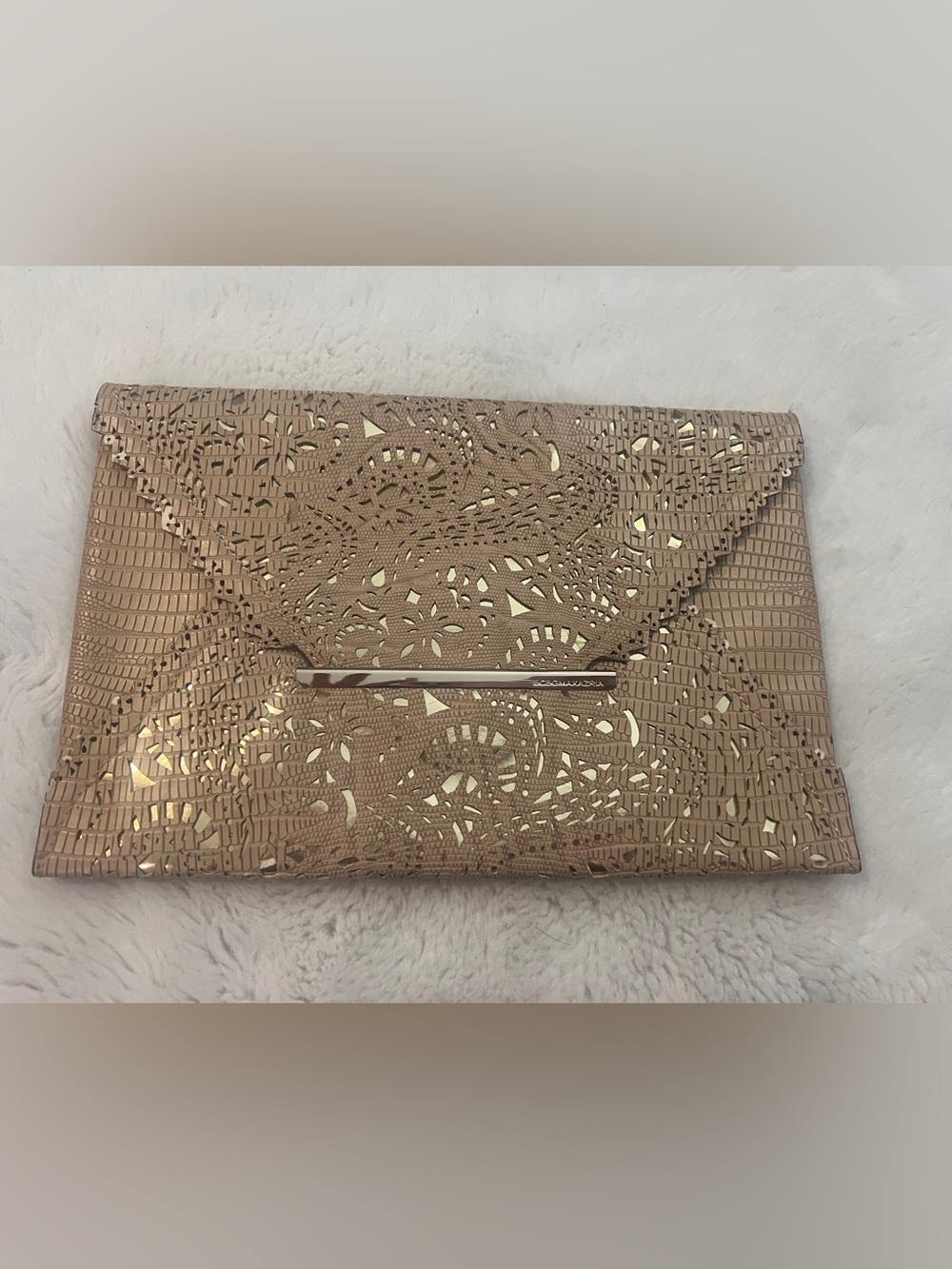 BCBGMaxAzria Rose Gold Laser-Cut Envelope Clutch